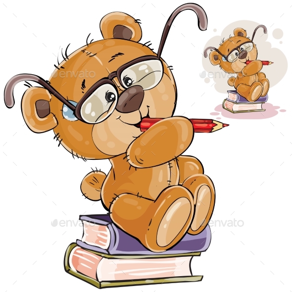 Brown Teddy Bear with Eyeglasses - Animals Characters
