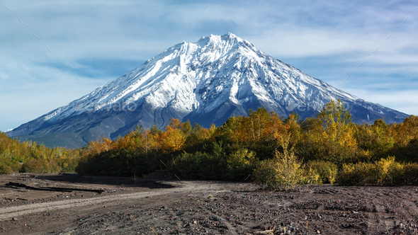 Autumn Panoramic Volcanic Landscape on Kamchatka Peninsula - Stock Photo - Images