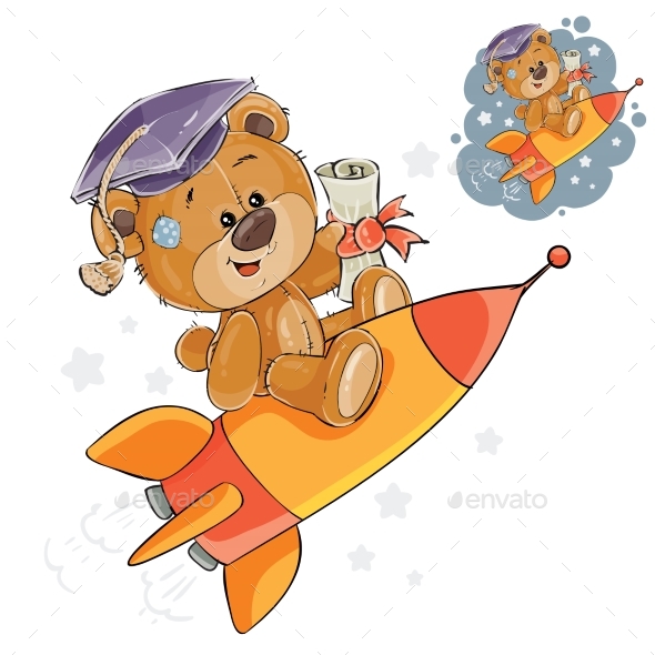 Vector Illustration of a Cheerful Brown Teddy Bear - Animals Characters