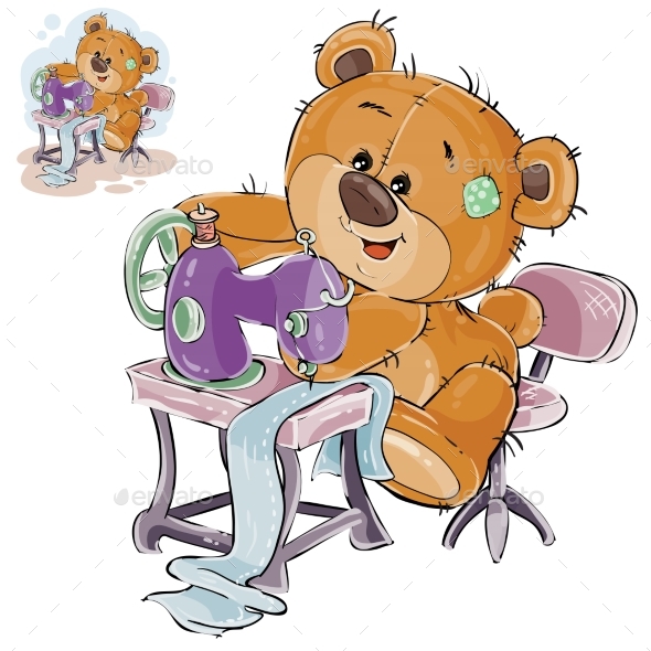 Vector Illustration of a Brown Teddy Bear Tailor - Animals Characters