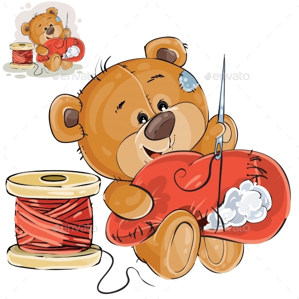 Vector Illustration of a Brown Teddy Bear Tailor - Animals Characters