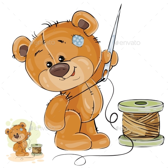 Vector Illustration of a Brown Teddy Bear Tailor - Animals Characters