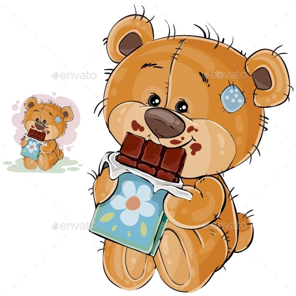 Vector Illustration of a Brown Teddy Bear Sweet - Animals Characters