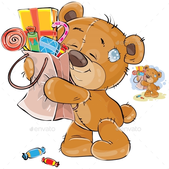 Vector Illustration of a Brown Teddy Bear Sweet - Animals Characters
