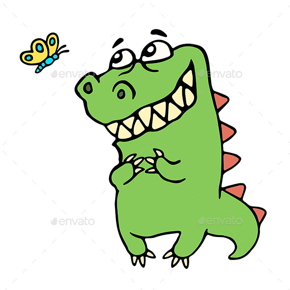 Friendly Dragon Enjoy the Butterfly - Animals Characters