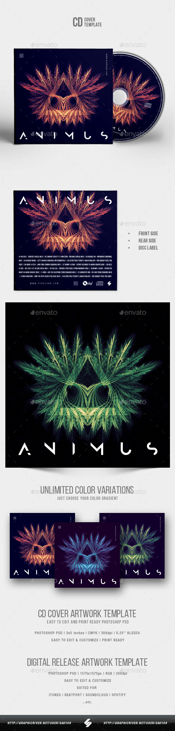 Animus - CD Cover Artwork Template - CD & DVD Artwork Print Templates