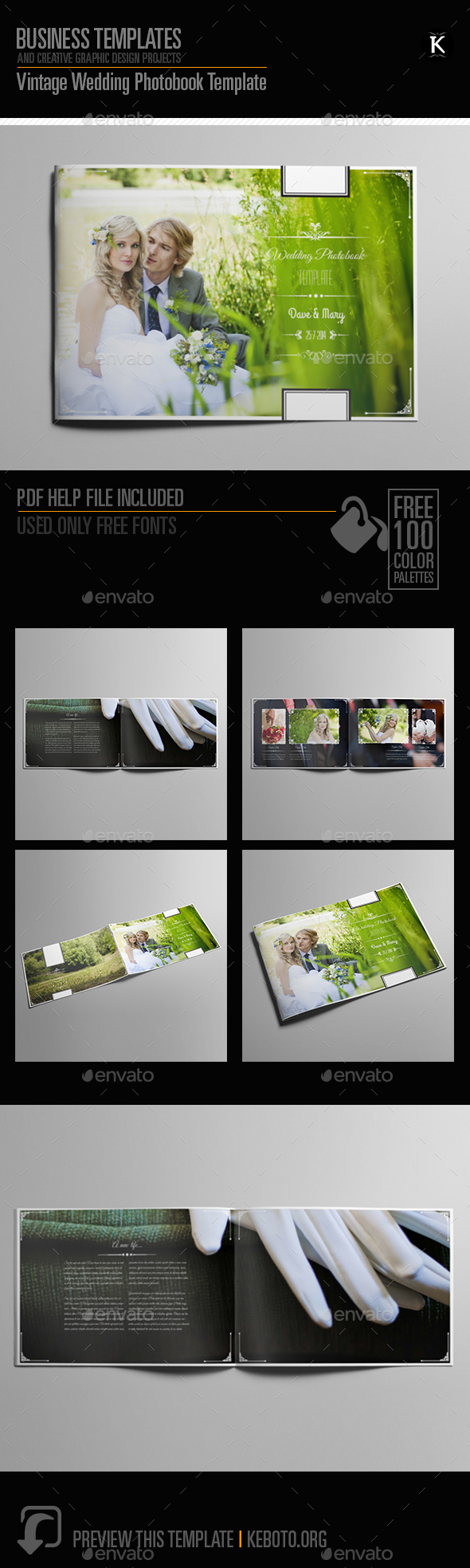 Vintage Wedding Photobook Template - Photo Albums Print Templates