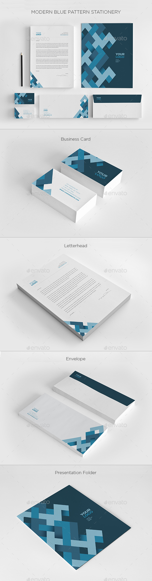 Modern Blue Pattern Stationery - Stationery Print Templates