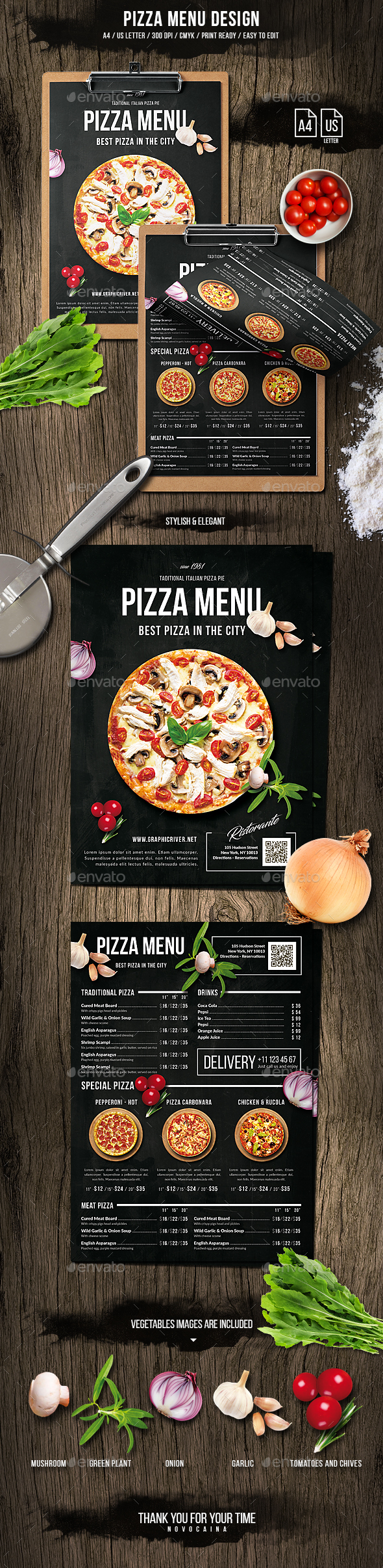 Pizza Menu Design - A4 and US Letter - Food Menus Print Templates