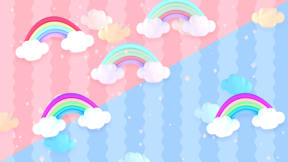 Cartoon Pastel Clouds and Rainbow alt