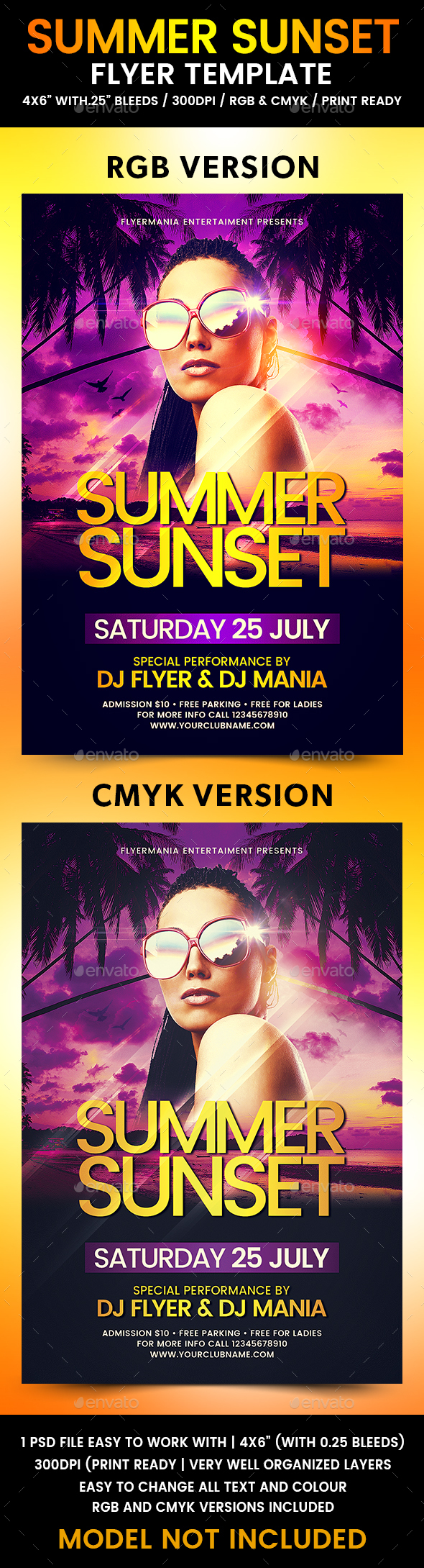 Summer Sunset Flyer Template - Clubs & Parties Events