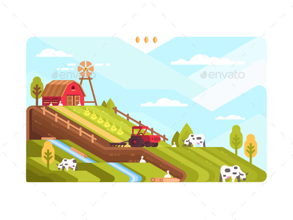 Agricultural Farm with Fields and Livestock - Industries Business