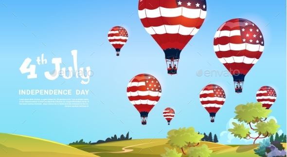 United States Flag Colored Air Balloons Flying - Miscellaneous Seasons/Holidays