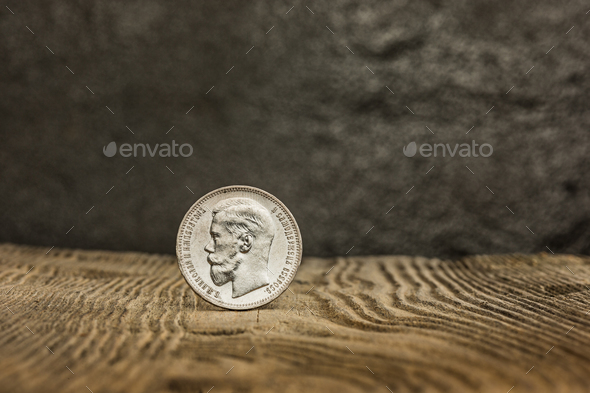 Closeup Of Old Russian Coin On A Wooden Background Stock Photo By Closeup Of Old Russian Coin On A Wooden Background Stock Photo Images