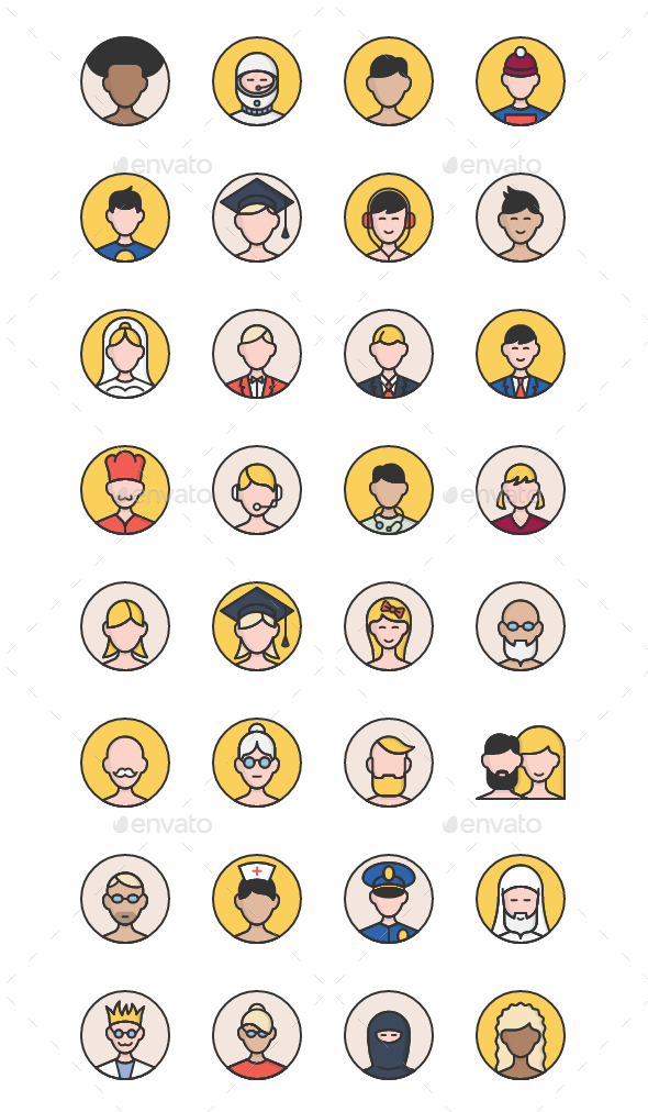 32 User Avatars Icons - People Characters