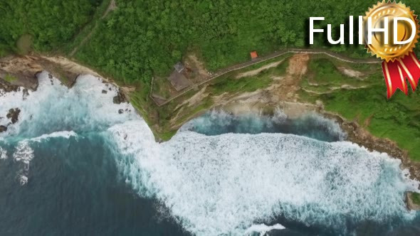 Flight on a Drone over Ocean Coast with Steep