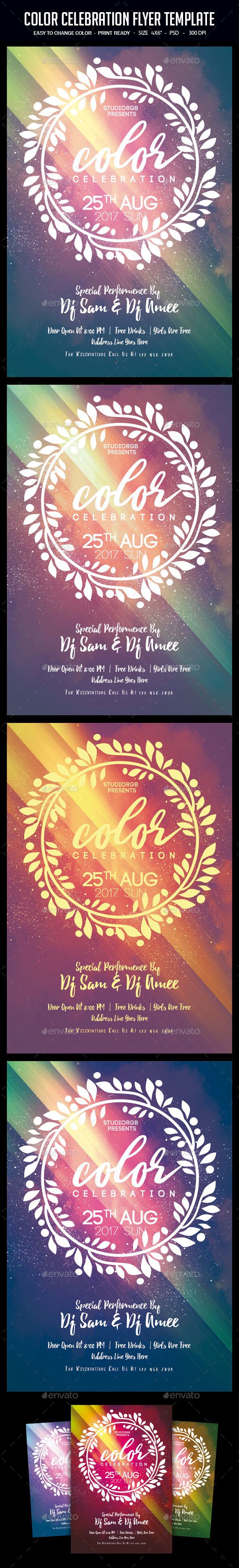 Color Celebration Flyer Template - Clubs & Parties Events