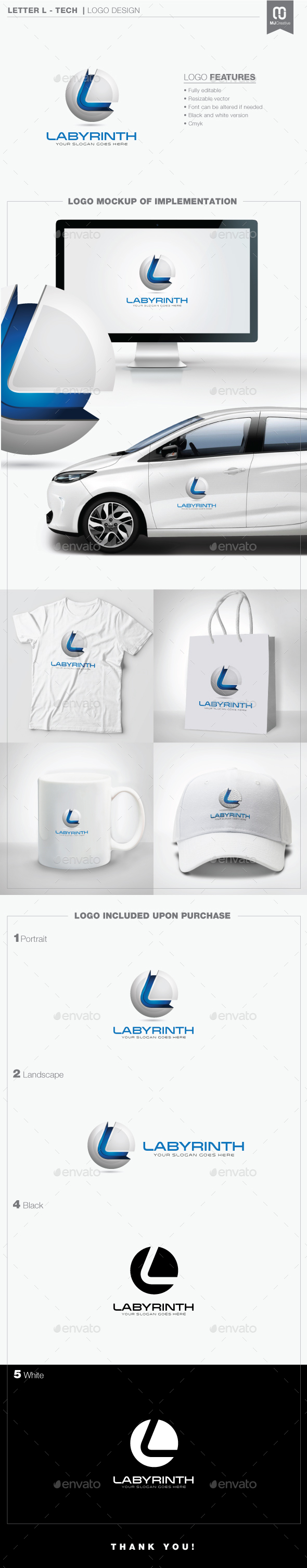 Letter L - Tech Logo - 3d Abstract