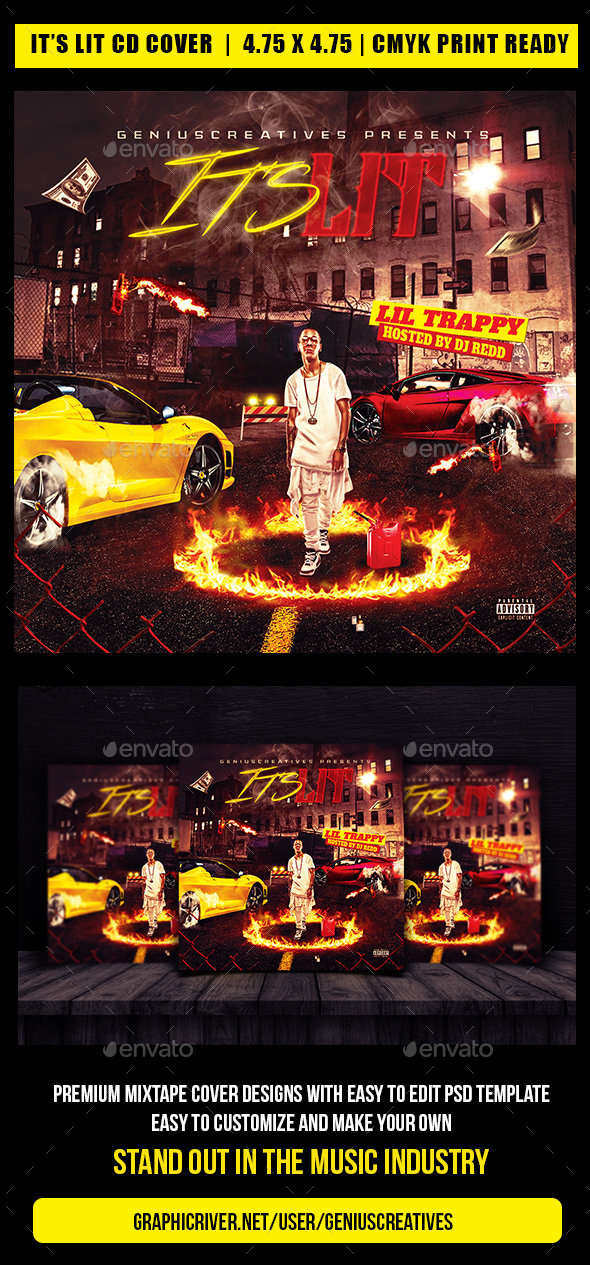 It's Lit Mixtape Cover Tempate - CD & DVD Artwork Print Templates
