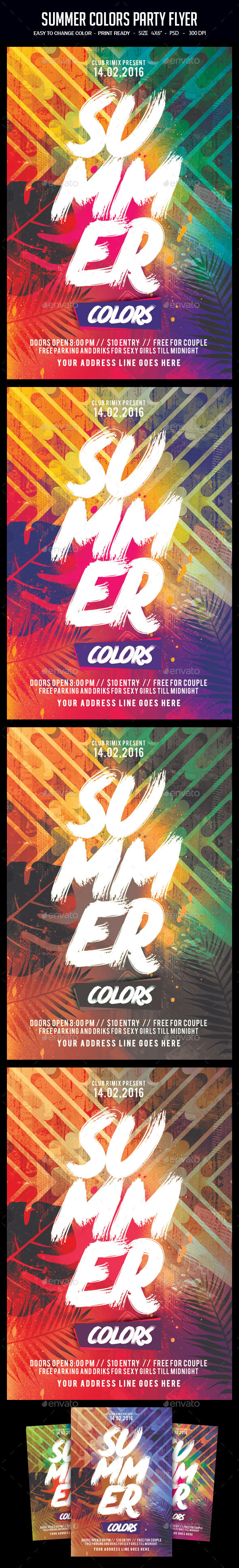 Summer Colors Party Flyer - Clubs & Parties Events