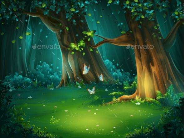 Vector Illustration of a Forest Glade - Landscapes Nature
