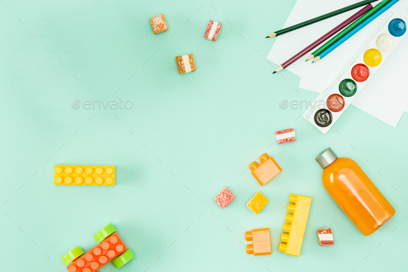 Paint and brushes . Back to school concept., Stock image