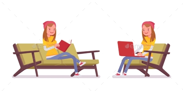 Teenager Girl in Sitting Pose - People Characters