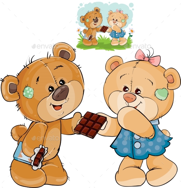 Vector Illustration of a Brown Teddy Bear Sweet - Animals Characters