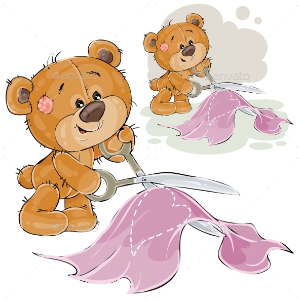 Vector Illustration of a Brown Teddy Bear Tailor - Animals Characters