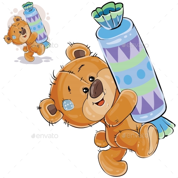 Vector Illustration of a Brown Teddy Bear Sweet - Animals Characters