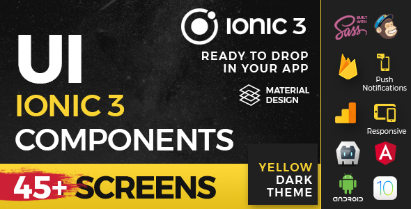 Ionic 3 UI Theme/Template App - Material Design - Yellow Dark - CodeCanyon Item for Sale