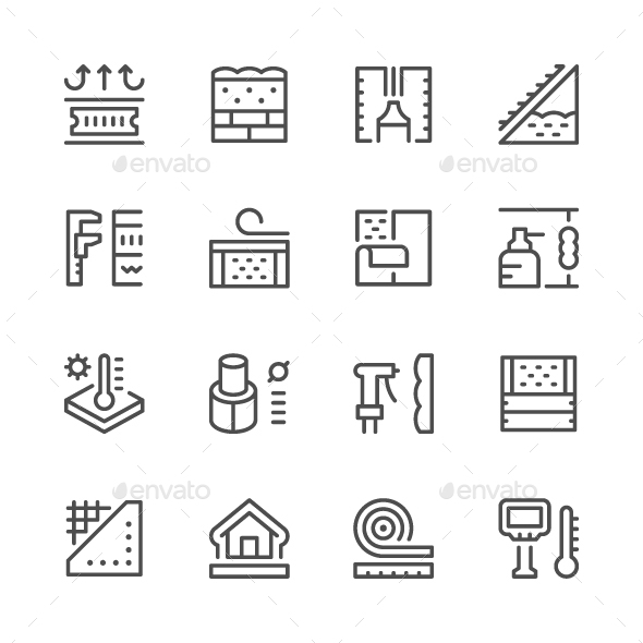 Set Line Icons of Insulation - Man-made objects Objects