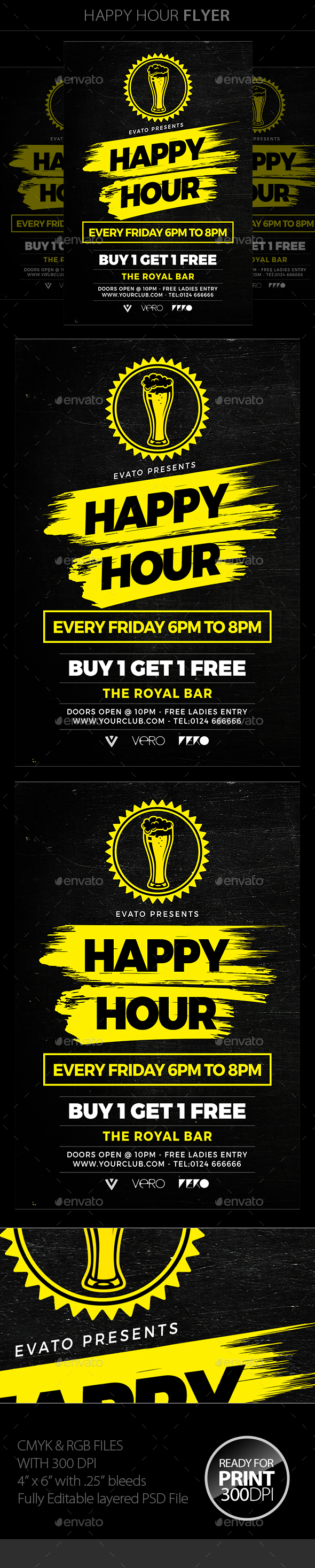 Happy Hour Flyer - Clubs & Parties Events