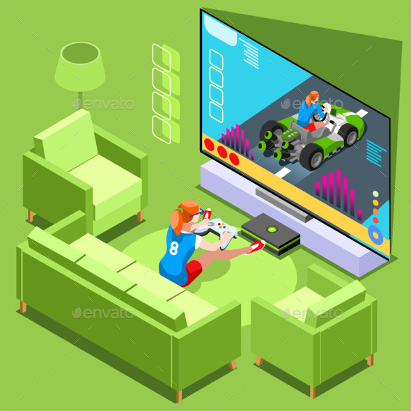 Console Video Game Icon Isometric People Vector Illustration - Computers Technology