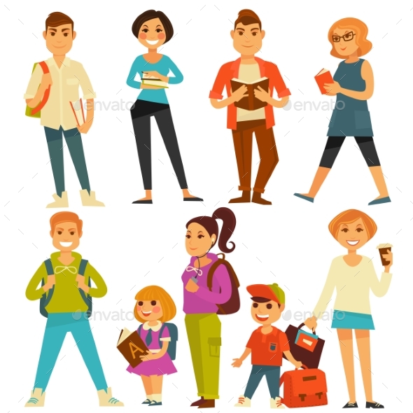 University Students and School Pupils Teenagers - People Characters
