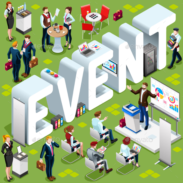 Event Isometric People 3D Set Vector Illustration - Concepts Business