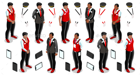 Isometric Hotel Reception Icon Set Collection Vector Illustration - People Characters