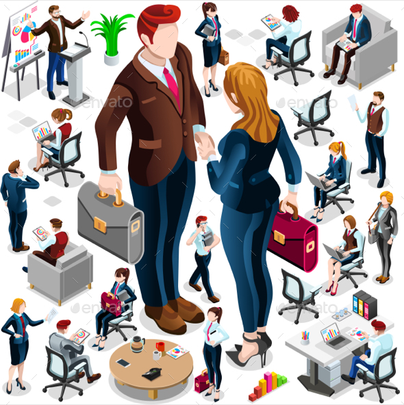 Isometric Icon Set Isolated Business People Vector Illustration - People Characters