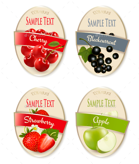 Set of Labels of Berries and Fruit - Food Objects
