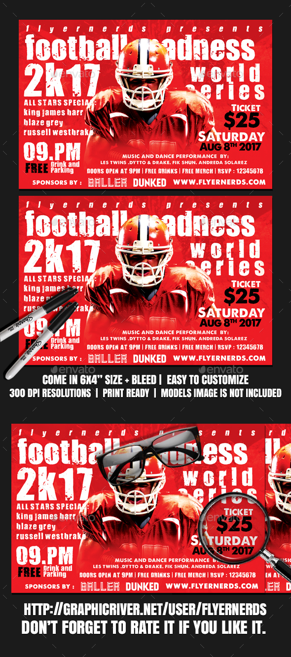 Football Madness 2K17 Championships Sports Flyer - Sports Events