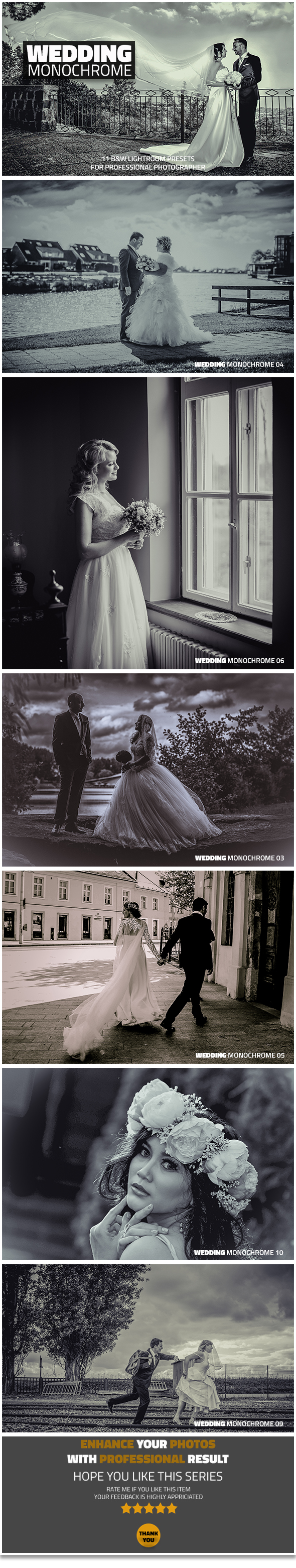11 Wedding Monochrome presets - Lightroom Presets Add-ons