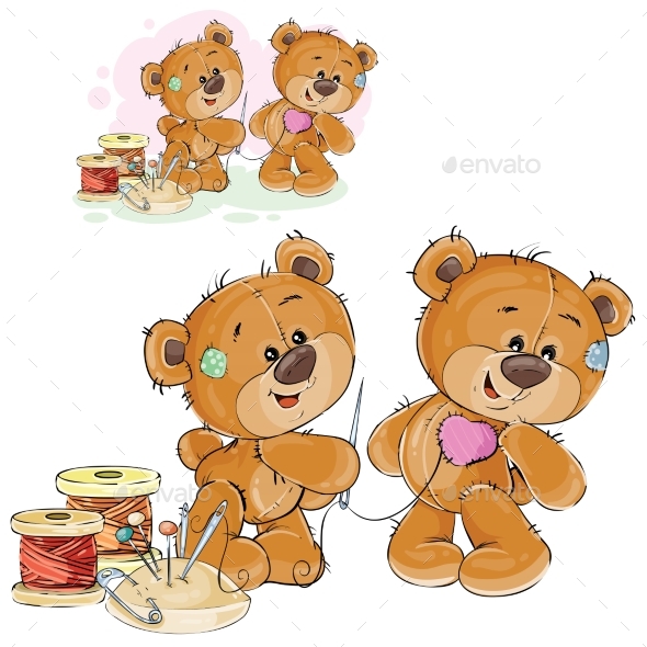 Vector Illustration of a Brown Teddy Bear Tailor - Animals Characters
