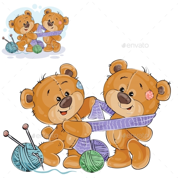 Brown Teddy Bear with Knitted Scarf - Animals Characters