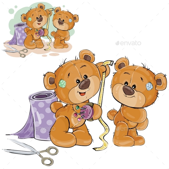 Illustration of a Brown Teddy Bear Tailor - Animals Characters