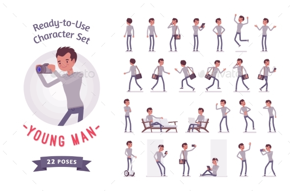 Ready-to-Use Young Man Character Set - People Characters