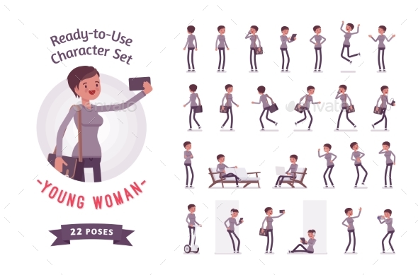 Ready-to-Use Young Woman Character Set - People Characters