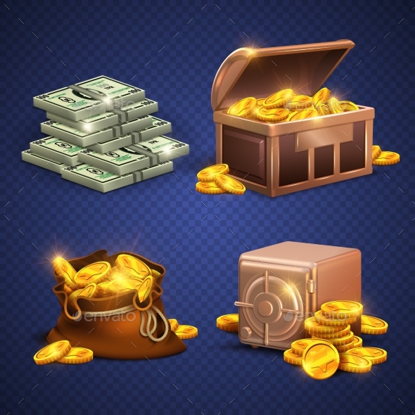 Casino Vector 3D Signs and Money Icons - Man-made Objects Objects