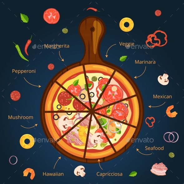 Different Ingredients of Classical Italian Pizza - Food Objects