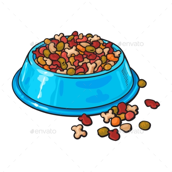 Plastic Bowl Filled with Dry Pelleted Pet - Animals Characters