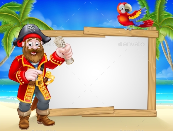 Pirate Cartoon Beach Sign Background - Miscellaneous Vectors